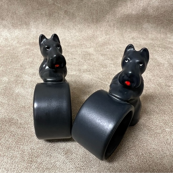Set 2 Dept 56 Black Scottie Dog Scottish Terrier red ribbon Napkin Rings Japan - Picture 3 of 8